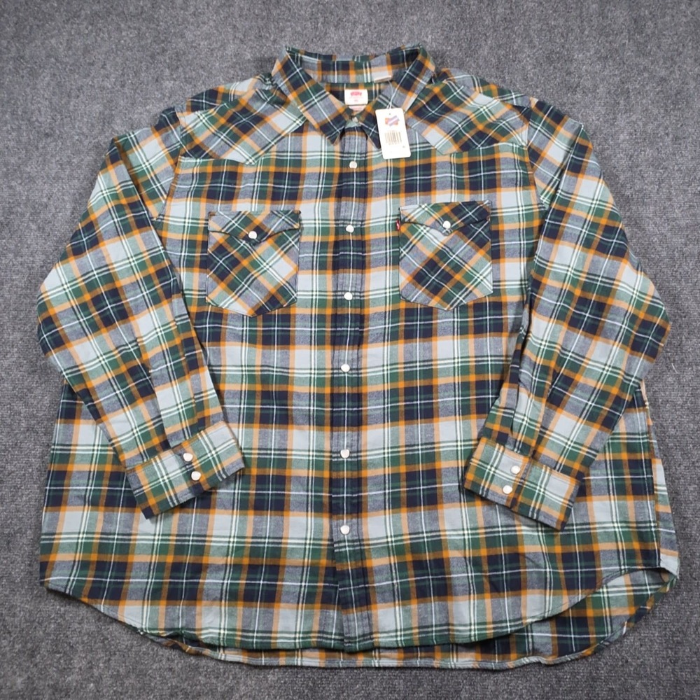 NWT Levis Flannel Western Shirt Mens 3XL Plaid Pearl Snaps Flap Pockets